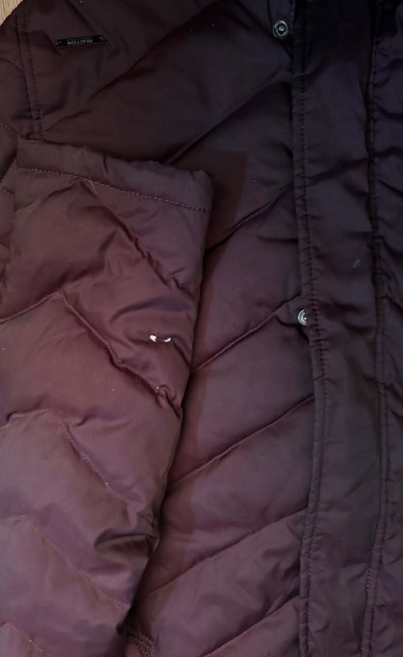 Kenneth Cole Reaction Puffer Coat PL Burgundy Faux Fur Hooded Jacket